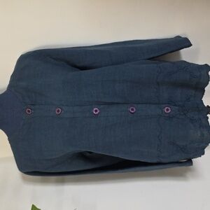 Hit Cotton Marc Ware Dark Blue Linen Button Down Cardigan Top
